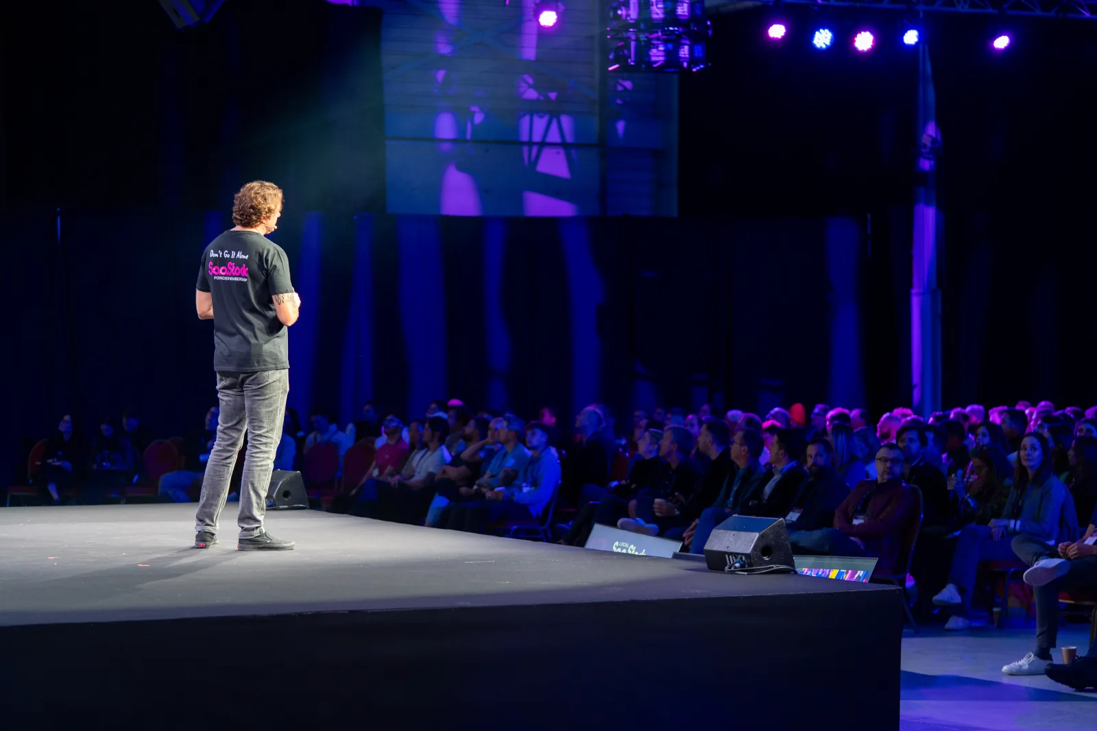 The host opening the main stage to a packed house last year